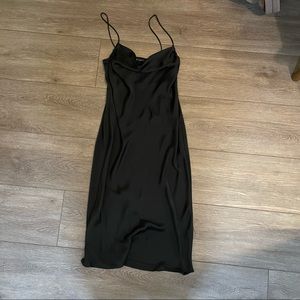 ZARA Black Satin Midi Dress